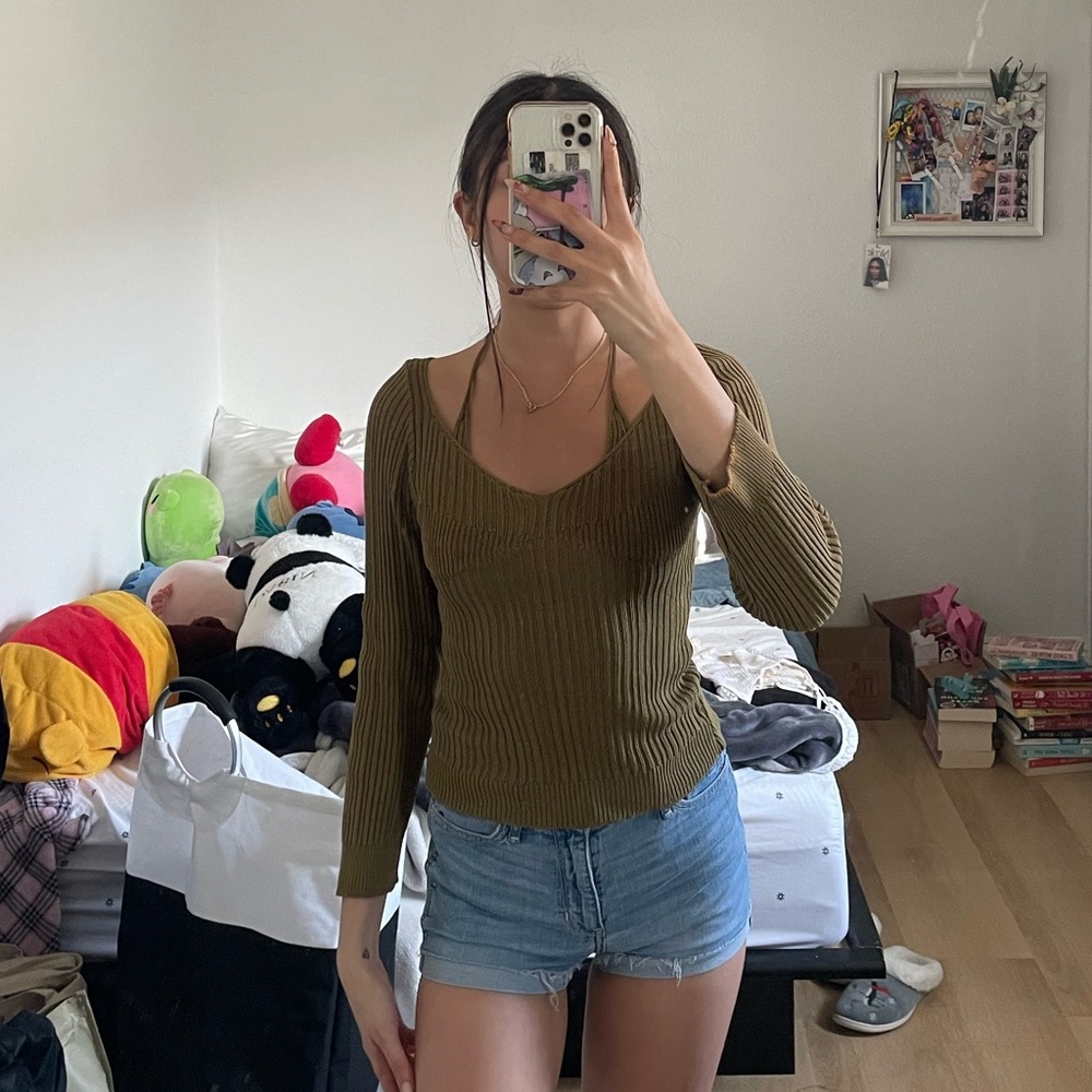 Olive Green Ribbed Sweater